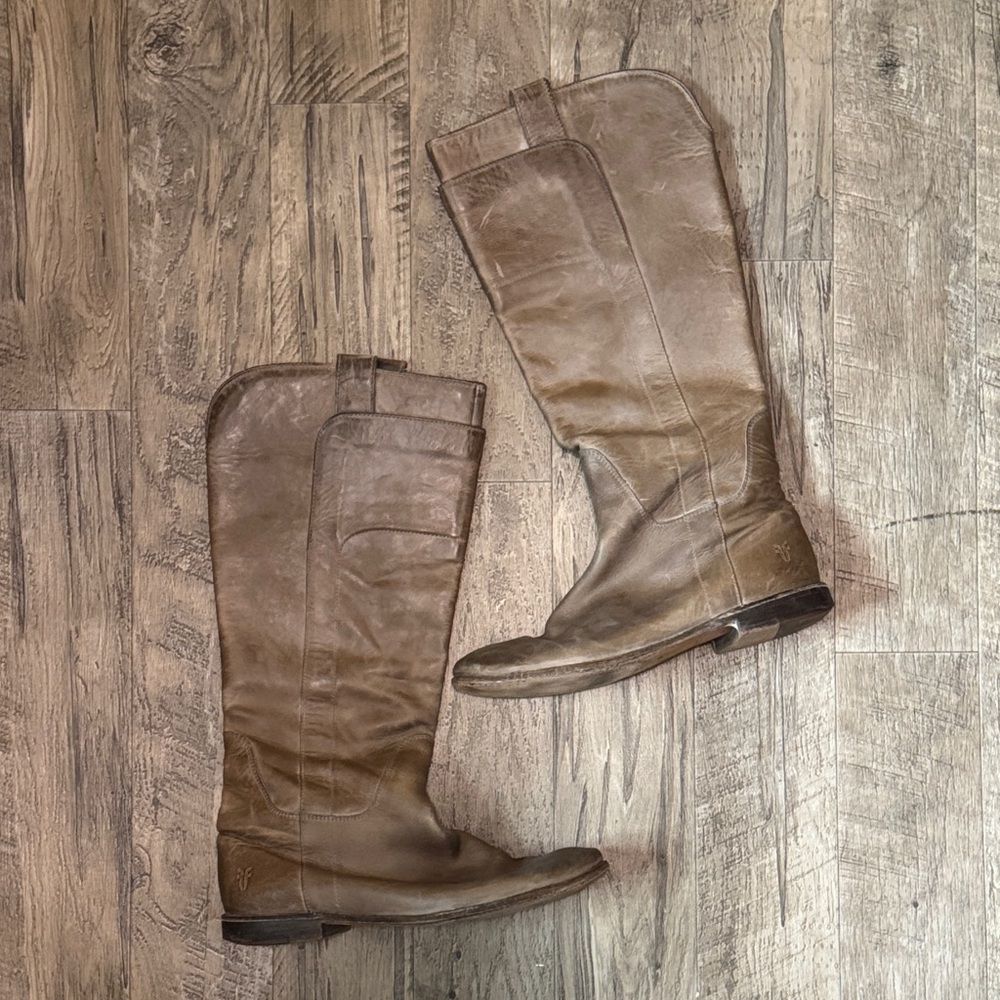 Frye Paige Taupe Leather Knee-High Riding Boots - Size 8.5